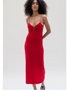 Musier Paris Iraklia Red Backless Strappy Keyhole Front Maxi Dress Size 2 34